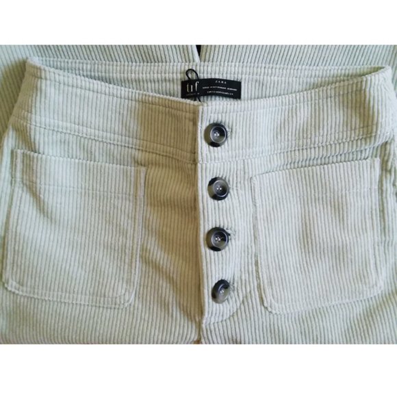 NEW WOMEN VELVET CROPPED WIDE GREEN PANTS JEANS M - Picture 5 of 7